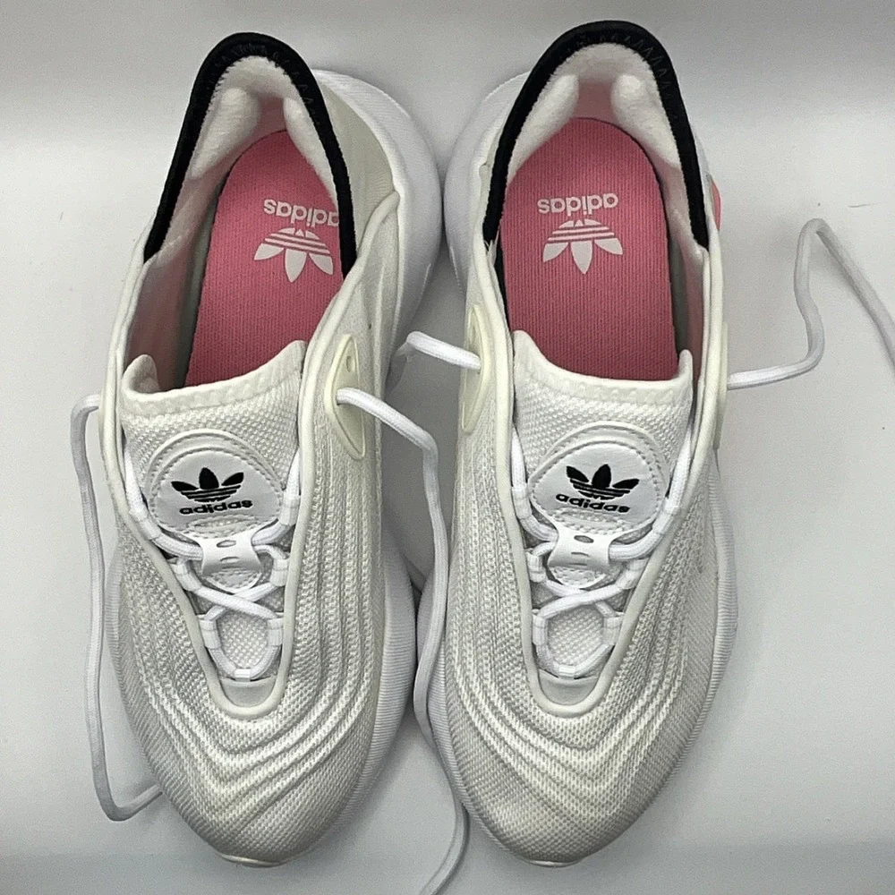 adidas Mesh Men's Athletic Sneaker White Pink Black Low Top Lace Up FZ5645 S 6.5